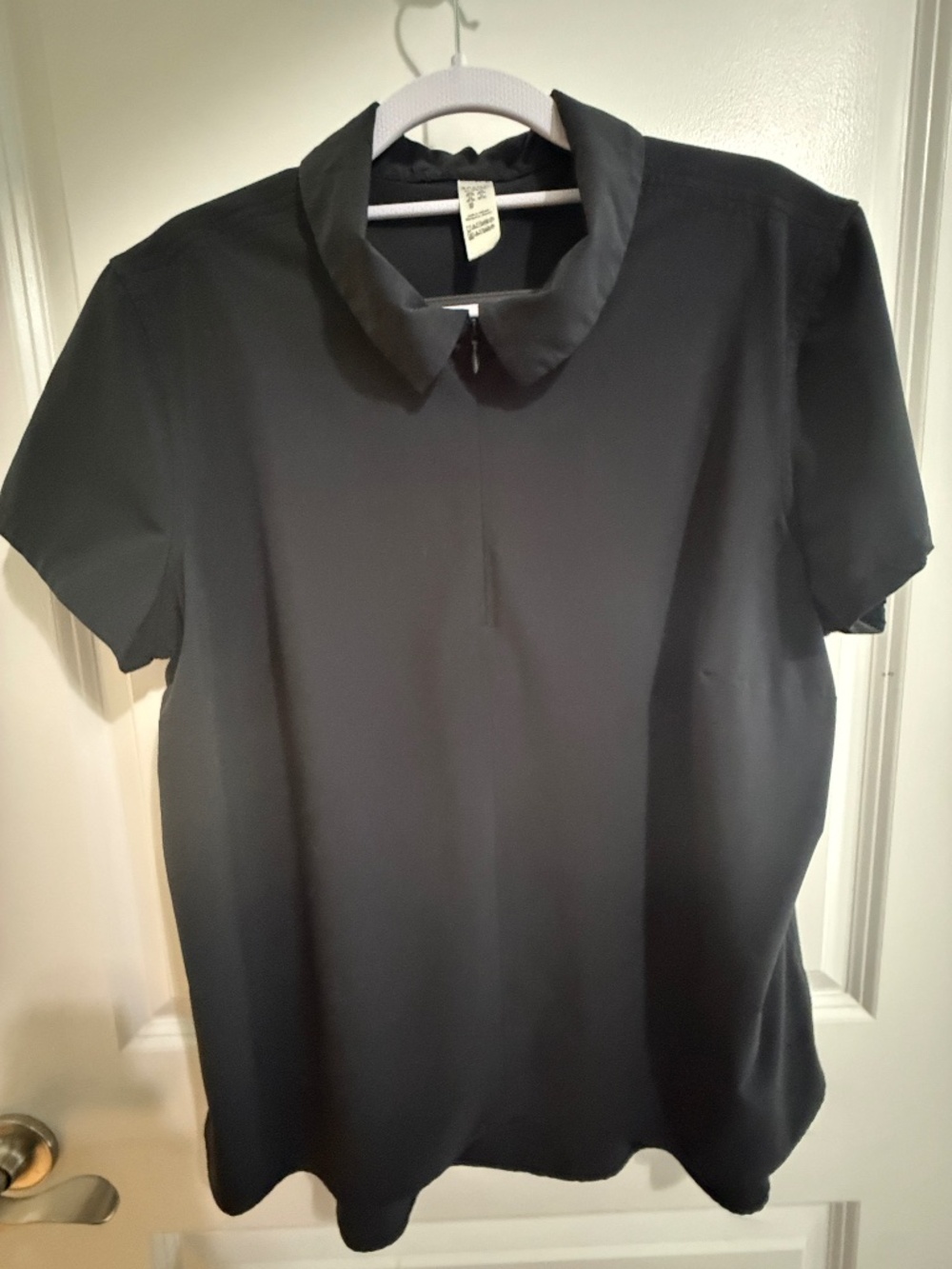 SPANX Black Short-Sleeve Quarter-Zip Collared Top, Size XL
